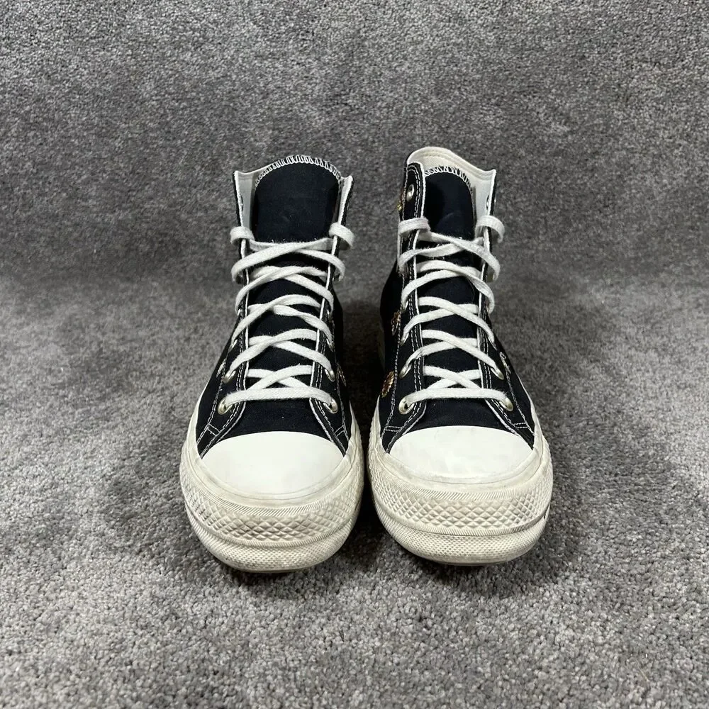 Converse CTAS Lift Hi Women’s Sz 10.5 Black Daisy Sunflower Platform Shoes Used